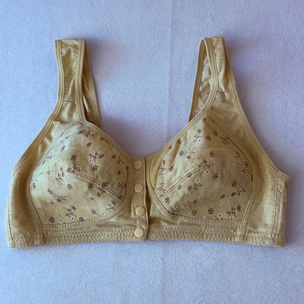 Vintage Style Yellow Floral Button Front Bra Top Medium Cotton Feel